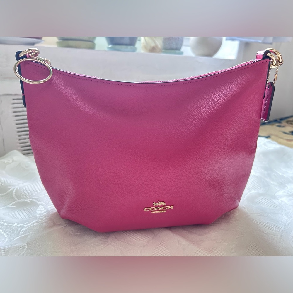 Coach pebbled pink hobo 2way crossbody shoulder leather bag with removal strap - Picture 9 of 17
